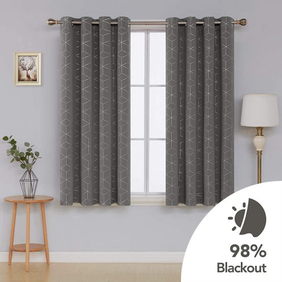 Deconovo Eyelet Blackout Curtains, Thermal Insulated Curtains, Diamond Foil Printed Curtains for Bedroom, 46 x 54 Inch(Width x Length), Grey, One Pair - Image 2