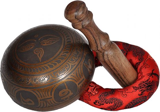 Special Etching Tibetan Singing Bowl Set By Dharma Store - Buddhism Yoga Meditation - With Striker & Cushion - Image 4