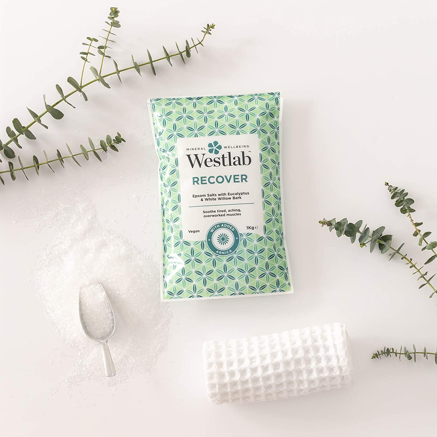Westlab - 1kg - Recover Epsom Salts Infused with White Willow & Eucalyptus - Soothe Sore Muscles and Boost Recovery - Resealable Pouch - Image 2