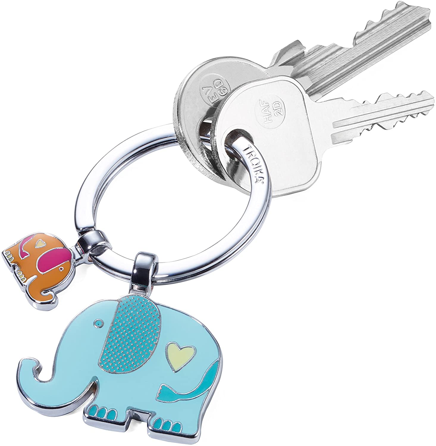 TROIKA RÜSSELBANDE, KR18-12/CH, Keyring with 2 Charms, Elephant, pachyderms, Proboscis, Trunk, Faithful - Image 2