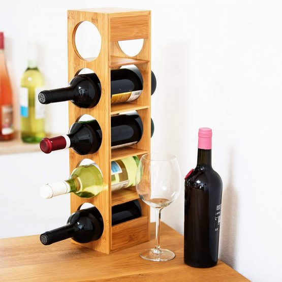 Relaxdays Bamboo Rack Size 53 x 14 x 12 cm, 5 Levels, Modern Bottle Storage Wine Holder for Horizontal Hold, Stackable, Natural Brown, Wood, 12 x 14 x 53 cm - Image 2
