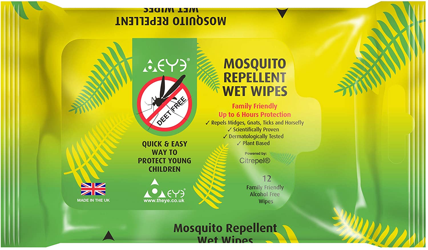 THEYE, Mosquito Repellent Wipes, 100% Natural Plant-Based Insect Repellent, DEET-Free, Alcohol-Free, Up to 6 Hours Protection