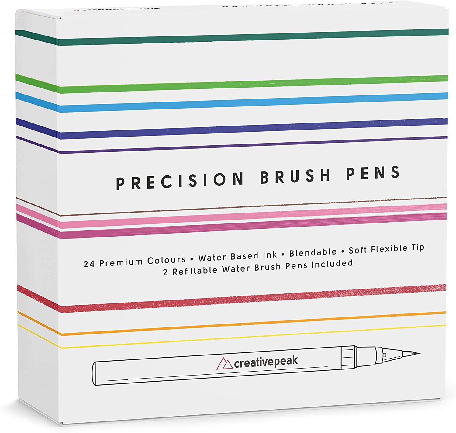 Watercolour Brush Pens, 24 Vibrant Soft Tip Colouring Markers w/ 2 Blending Brushes