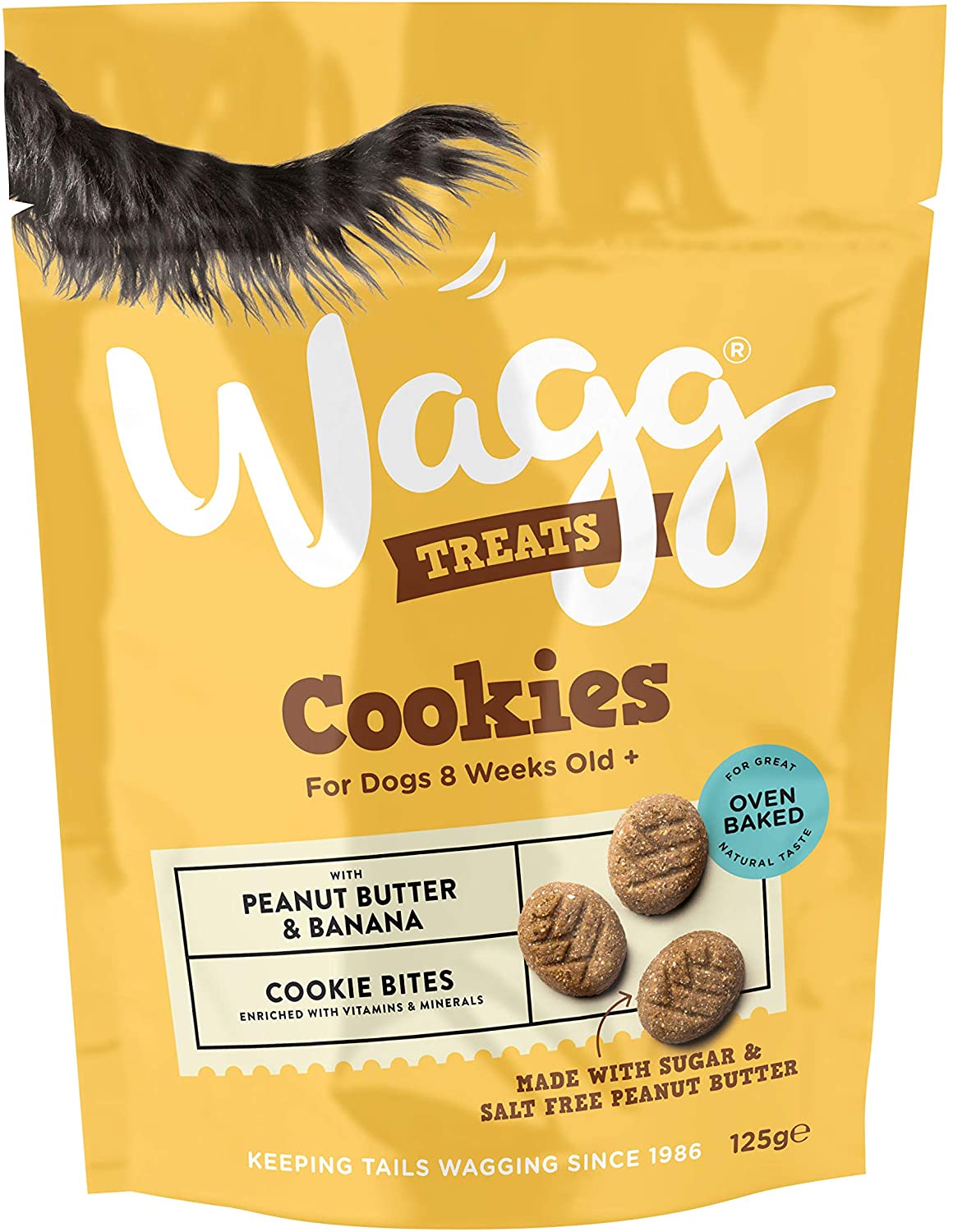 Wagg Cookie Bites Peanut Butter & Banana Dog Treats 125g (Pack of 7) - Oven Baked, Brown, 125 g (Pack of 1)
