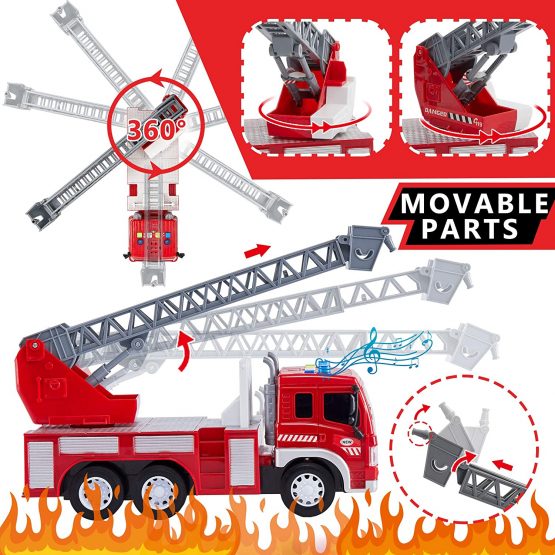 HERSITY Kids Fire Engine Truck Toys Push and Go Cars with Lights and Sounds Emergency Rescue Ladder Truck Educational Toy Gifts for 3 4 5 6 Years Old Boys Girls - Image 4