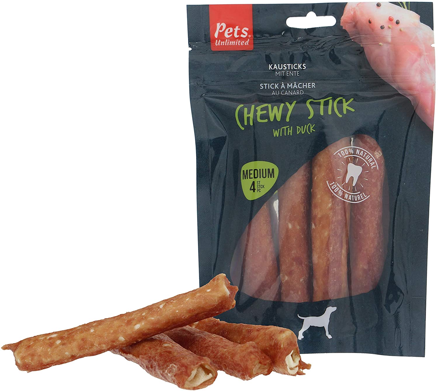 Rosewood Medium Chewy Sticks for Dogs - Made with Duck, Grain Free Chews, High Protein Dog Treats, By Pets Unlimited (4pc, 100g) - Image 2