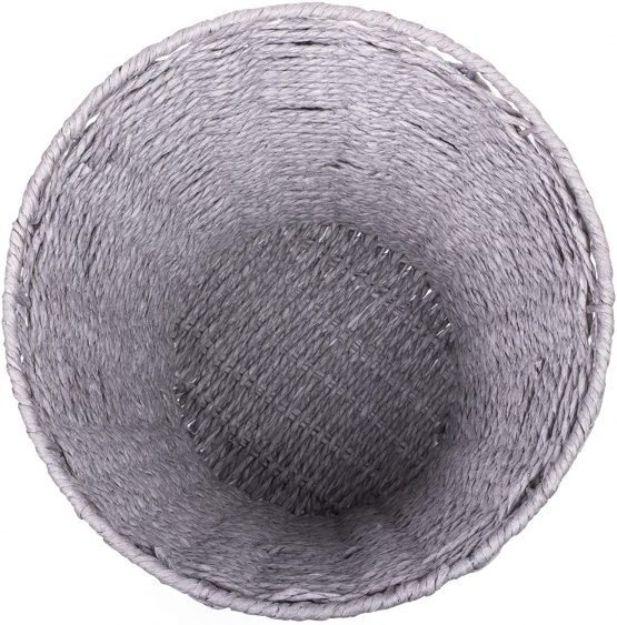 woodluv Round Waste Paper Basket Bin - Rubbish Bin for Bedroom, Bathroom, Offices or Home - Grey - Image 4