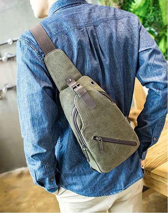 FANDARE Vintage Sling Bag Messenger Bag One Shoulder Backpack Crossbody Bag Travel Bag Women/Men Canvas Green - Image 2