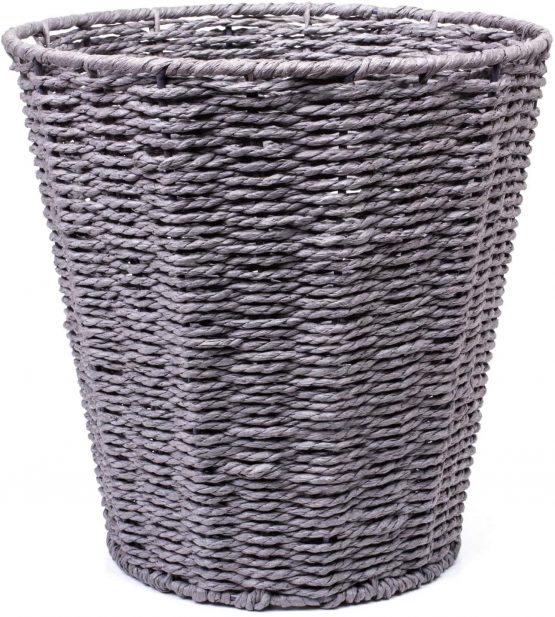 woodluv Round Waste Paper Basket Bin - Rubbish Bin for Bedroom, Bathroom, Offices or Home - Grey