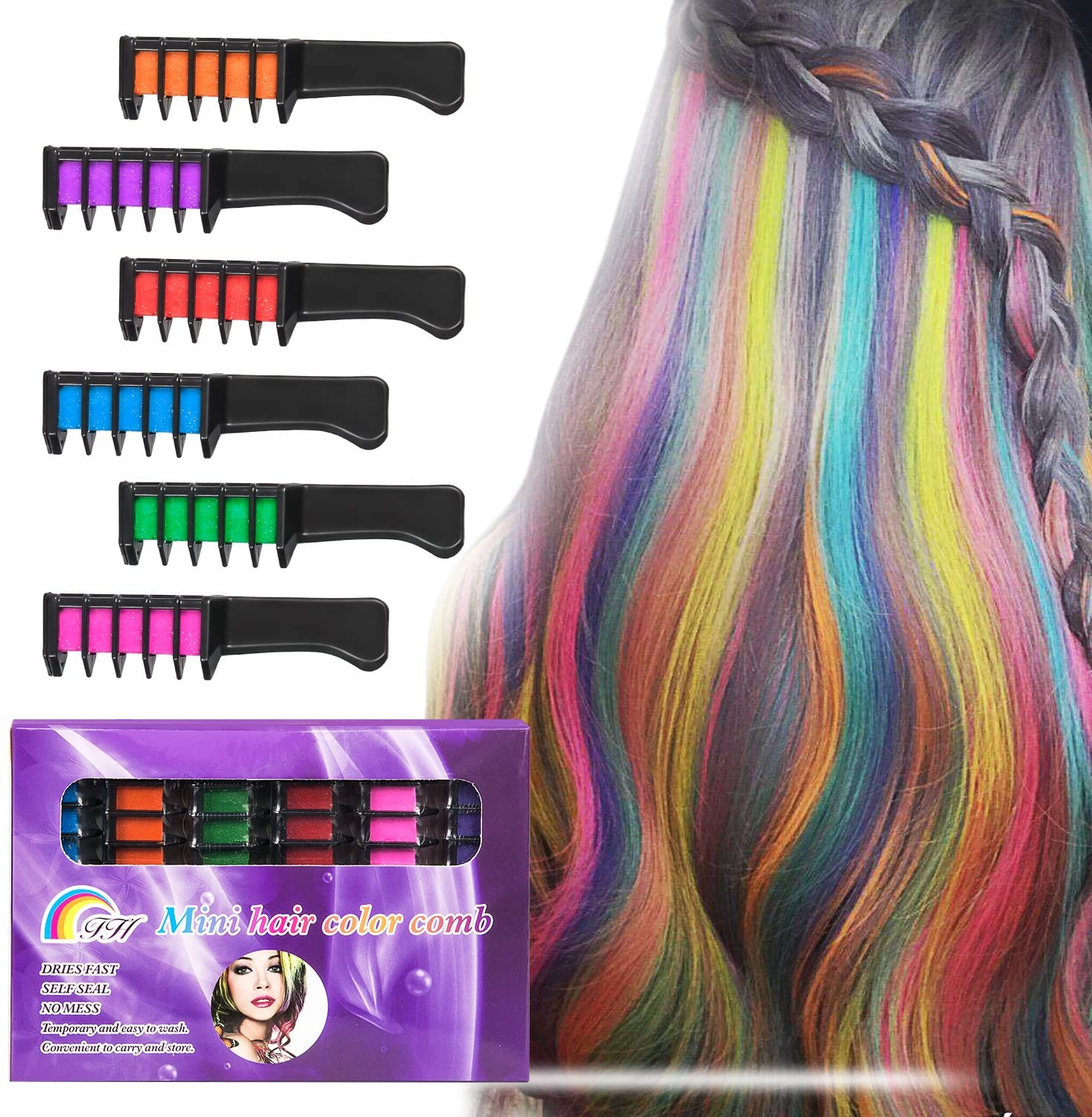 BATTOP 10PCS Hair Chalk Comb Temporary Bright Hair Color Cream for Girls Kids Women Gifts for Halloween Makeup Birthday Christmas Washable Colourful