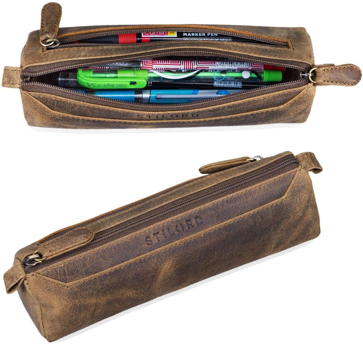 "Jim" Leather Pencil Case Vintage, Middle Brown - Image 2