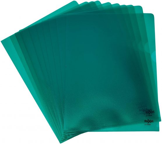 Rexel Quality A4 Document Folder, Green Embossed, 115mic, Cut Flush, Copy Safe, Pack of 100, 2115638