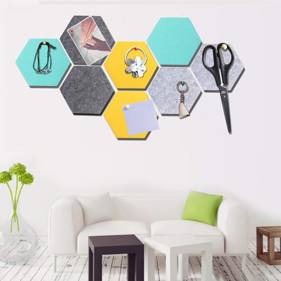 HyFanStr Coloured Hexagon Felt Tiles Board Notice Memo Bulletin Boards, Memo Display Board Small Pin Board with 16 Push Pins, Pack of 8 - Image 2
