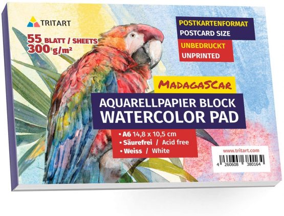 TRITART Watercolour Paper A6 300gsm- Professional Acid Free Watercolour Pad With 55 Sheets- Perfectly White water colour paper used for Oil, Pastels Painting & Sketching