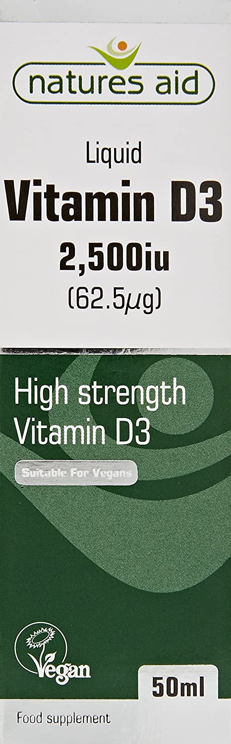 Natures Aid Vitamin D3 Liquid 2500iu 50ml, High Strength Cholecalciferol VIT D Drops, Bone & Immune Support, Vegan, Non-GMO