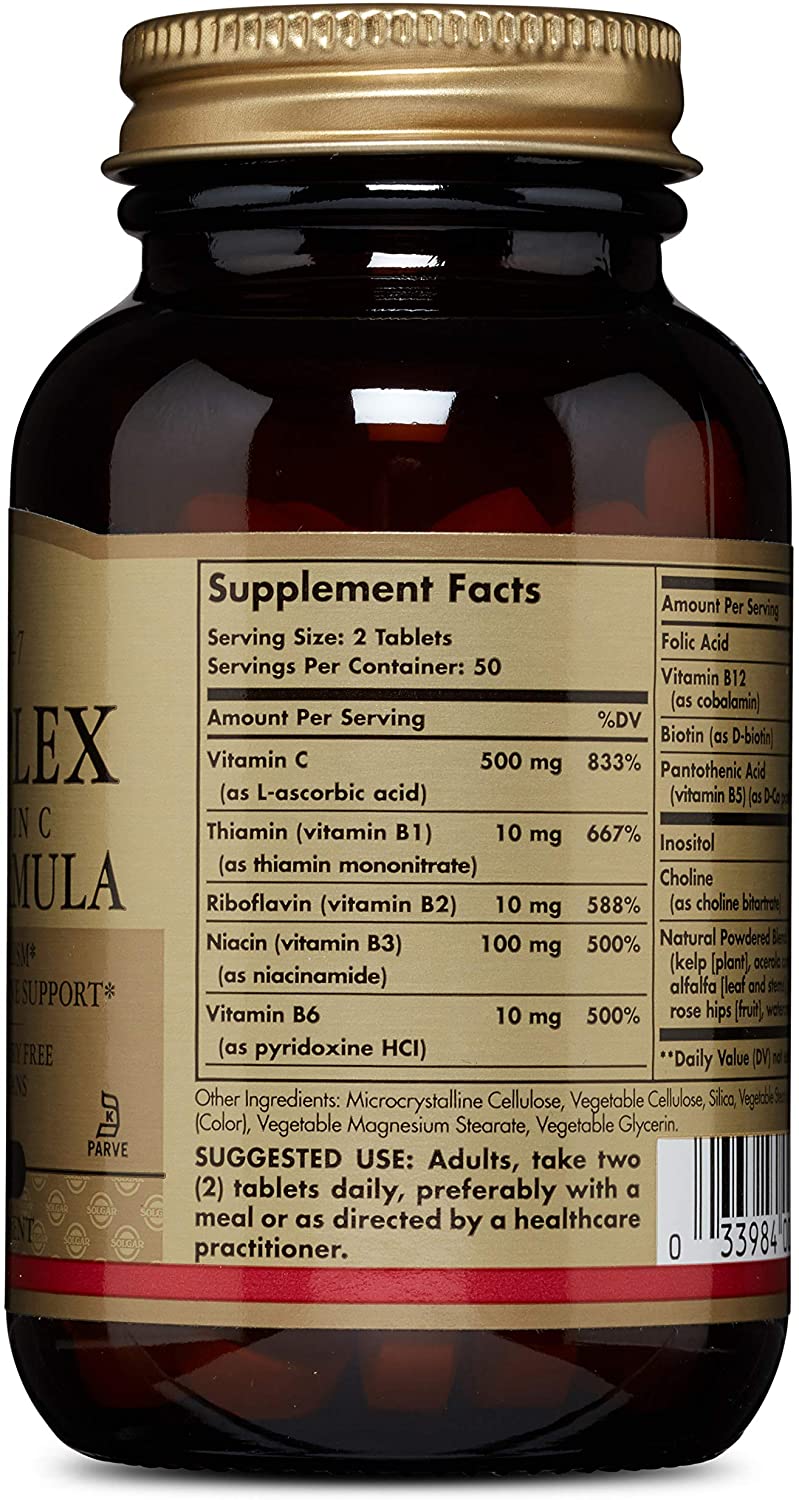 Solgar Vitamin B-Complex with Vitamin C Tablets, Pack of 100, High Strength B-Complex, Energy - Image 2