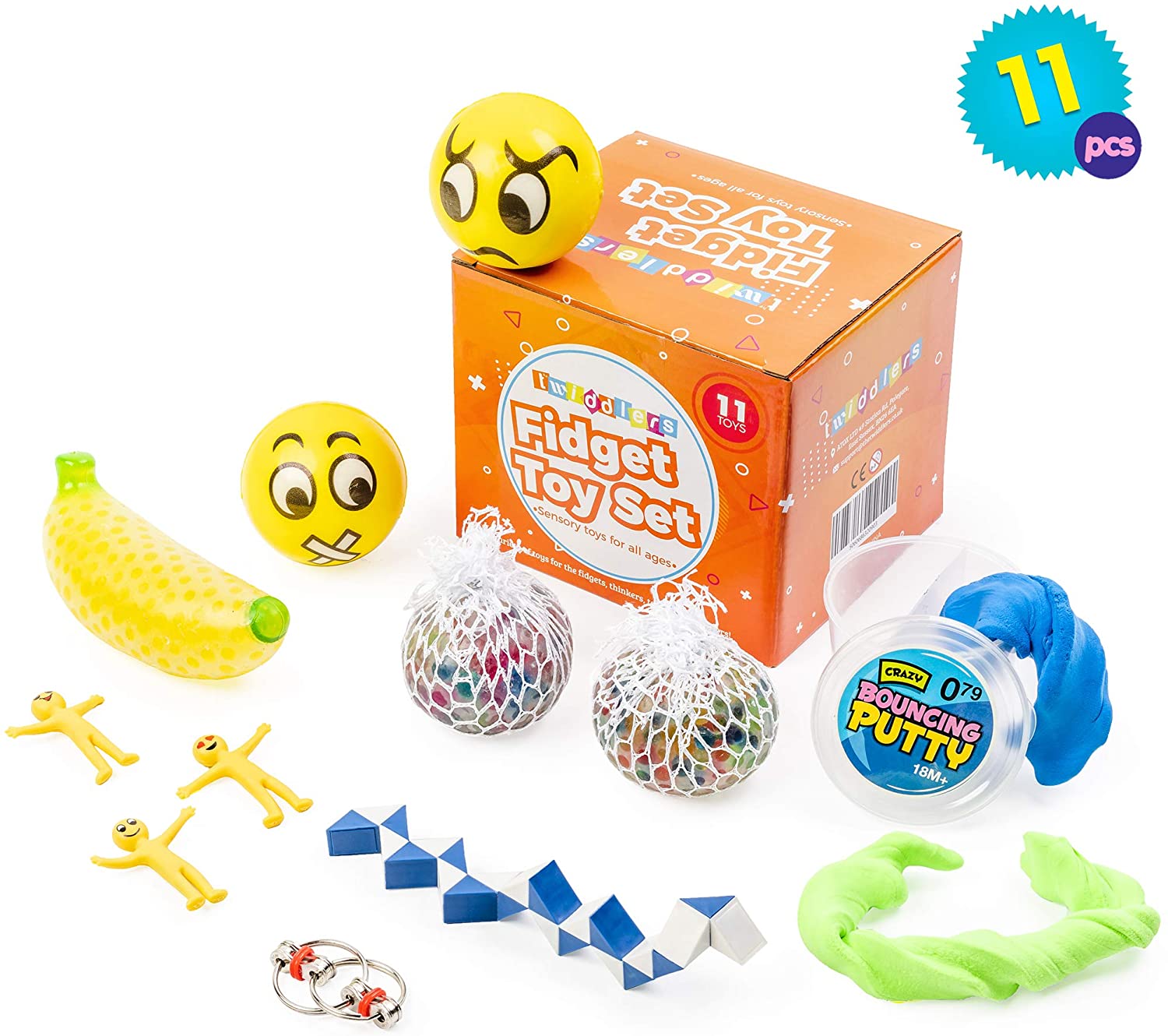 The Twiddlers - 11 Pack Fidget Sensory Set, Lucky Dip Squeeze Toys for Anxiety ADHD, Autism & Stress Relief, Ideal for Kids & Adults