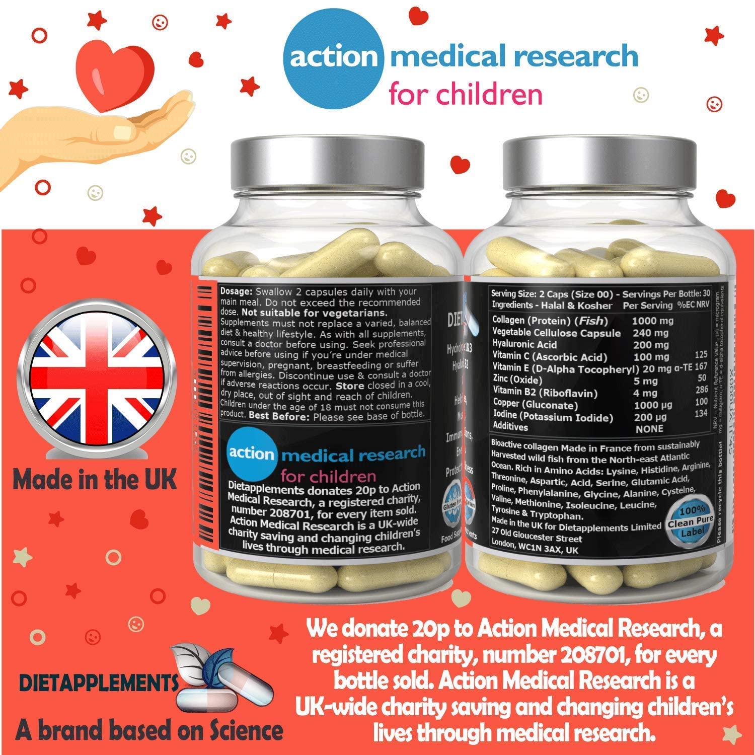 Advanced Skin, Hair, Nails, Bones Complex. Marine Collagen from Wild Fish 1000mg, Hyaluronic Acid 200mg; Vitamin C, Zinc - Image 2