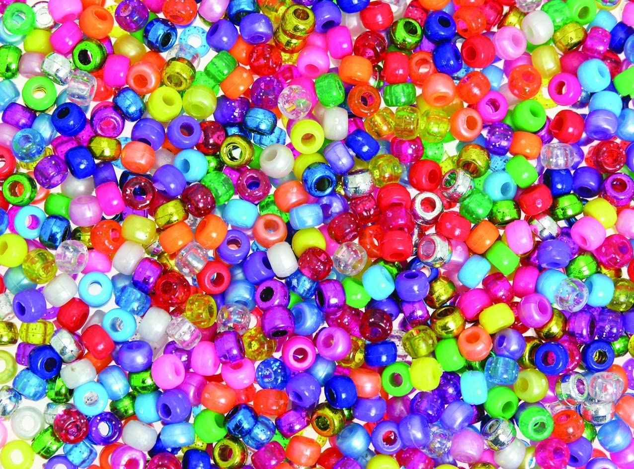 scola Pony Beads, 1,000 Pack, Assorted Colors, Metallic/Pearlised/Glitter/Bright, Jewellery Making, Craft