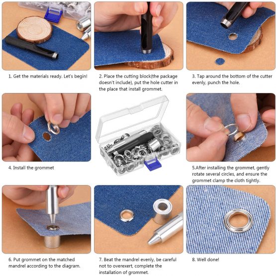 Grommet Tool Kit, Grommet Setting Tool and 100 Sets Grommets Eyelets with Storage Box (1/ 2 Inch Inside Diameter) - Image 3