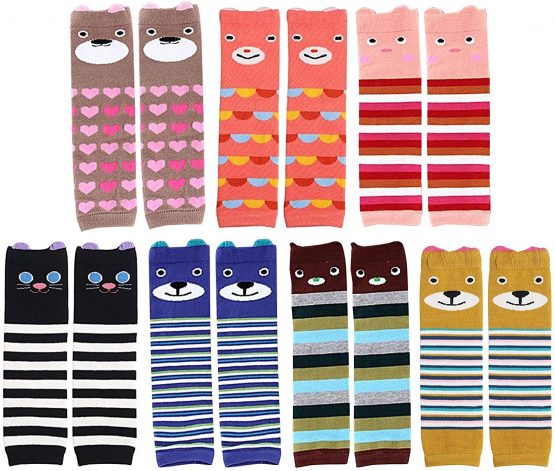 OFKPO 7 Pairs Cute Baby Leg Sleeve Warmers, Cartoon Knee Socks Protector Warmer for Baby Infant
