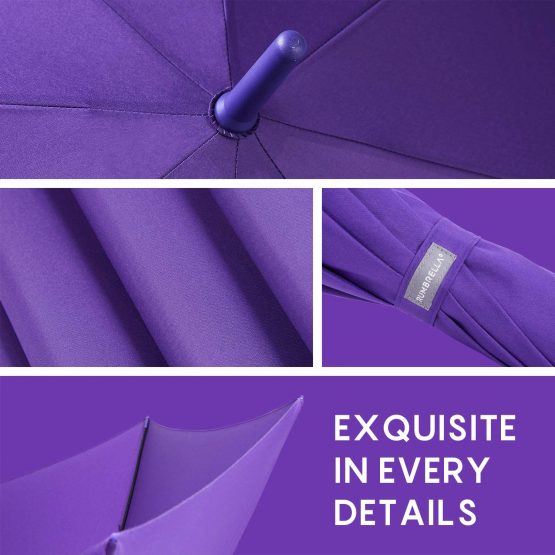 RUMBRELLA Purple UV Stick Umbrella Auto Open UPF 50+ with J Hook Handle 50IN - Image 4