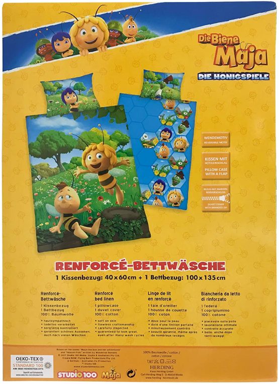 Herding MAYA THE BEE Toddler Bedding Set, Reversible Motif, Duvet Cover 100 x 135 cm, Pillow Case 40 x 60 cm, Cotton/Renforcé - Image 4