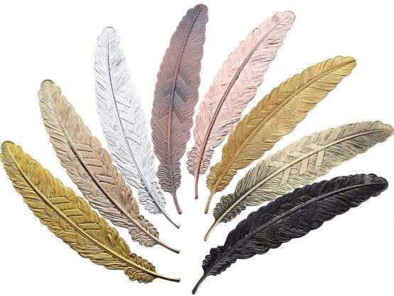 8 Pieces Metal Feather Bookmarks Assorted Metal Bookmark Feather Shape Book Marker for Adults and Kids (Set 1)