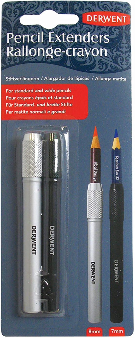 Derwent Pencil Extenders, Set Of 2, Screw Fitting & Soft Touch Coating, For Use With 7mm & 8mm Diameter Pencils, Professional Quality, 2300124