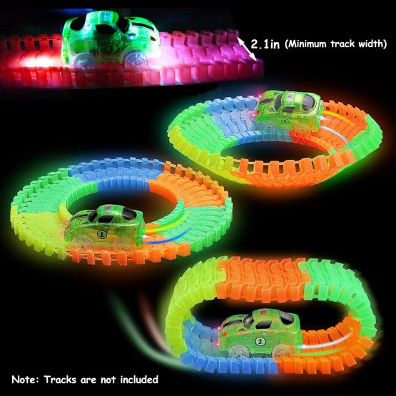 Track Cars for Kids, 4 Pack Replacement Track Cars Compatible with most Tracks Glow in the Dark, Toy Cars with 5 Flashing LED Lights for Most Race Tracks Light Up Toy Cars Track Car for Ages 3 4 Kids - Image 3