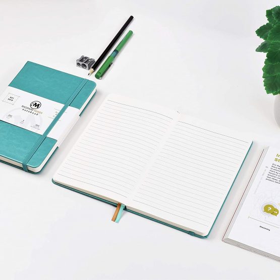 A5 Notebook, Lined - by Rhodium Mines®, (20.8cm x 13.1cm), Hardback | Premium 100gsm Thick Ivory Paper, Classic Ruled Writing Journal, Hardcover, PU Leather, (Turquoise) - Image 4