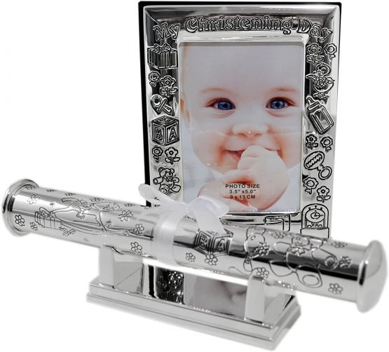 Christening Day Photo Album and Certificate Holder with Stand Gift Set