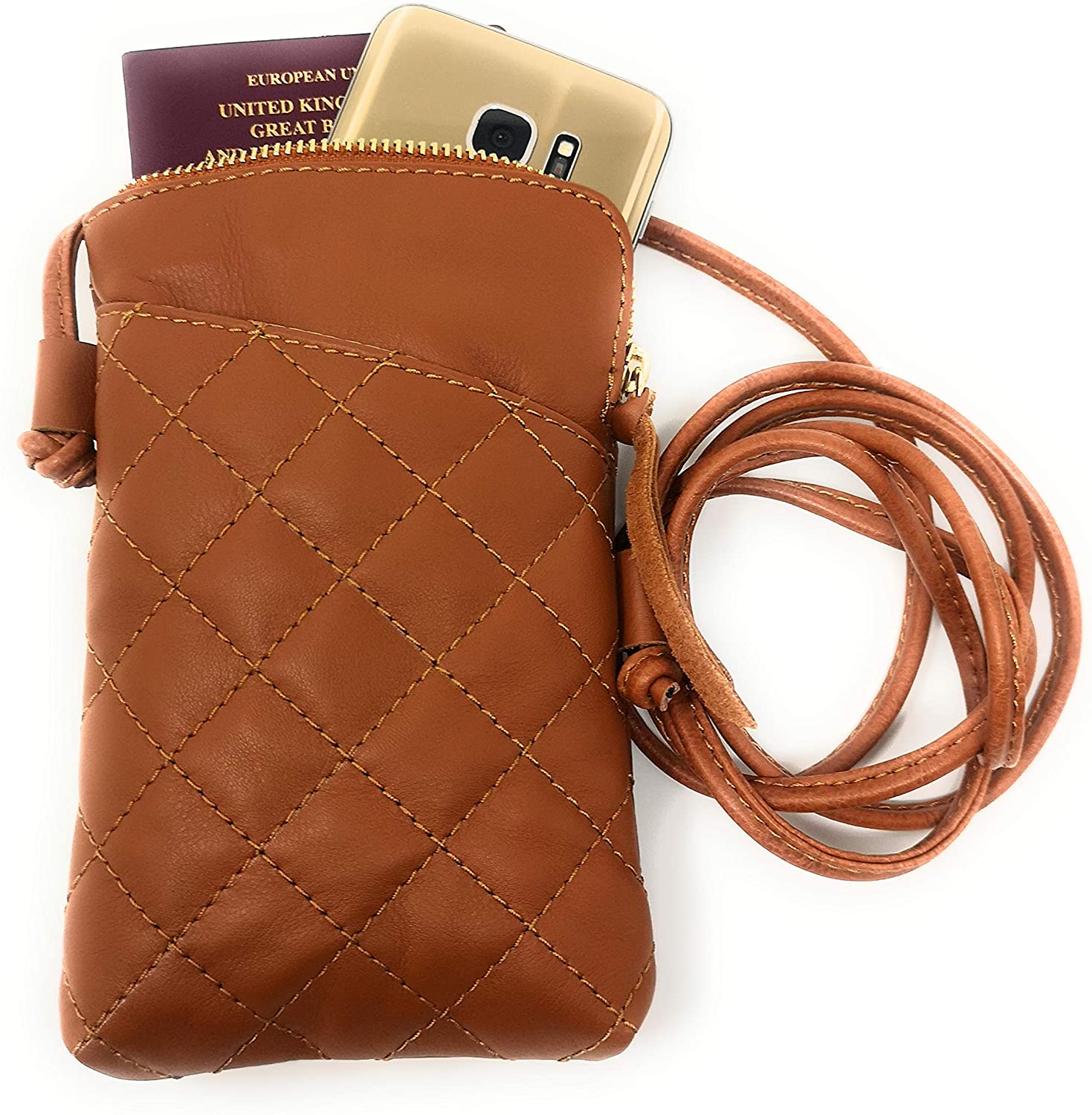 Monahay Small Italian Leather Cross Body Mobile Phone and Passport Travel Pouch Bag MH9723 