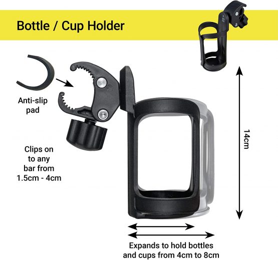 PRAM Stroller Bottle/Cup Holder, Phone Holder, Buggy Bag Hooks - Universal Pushchair Accessories Pack with Cupholder, Mobile Holder, and Pram Clip from TEDIBEE - Image 4