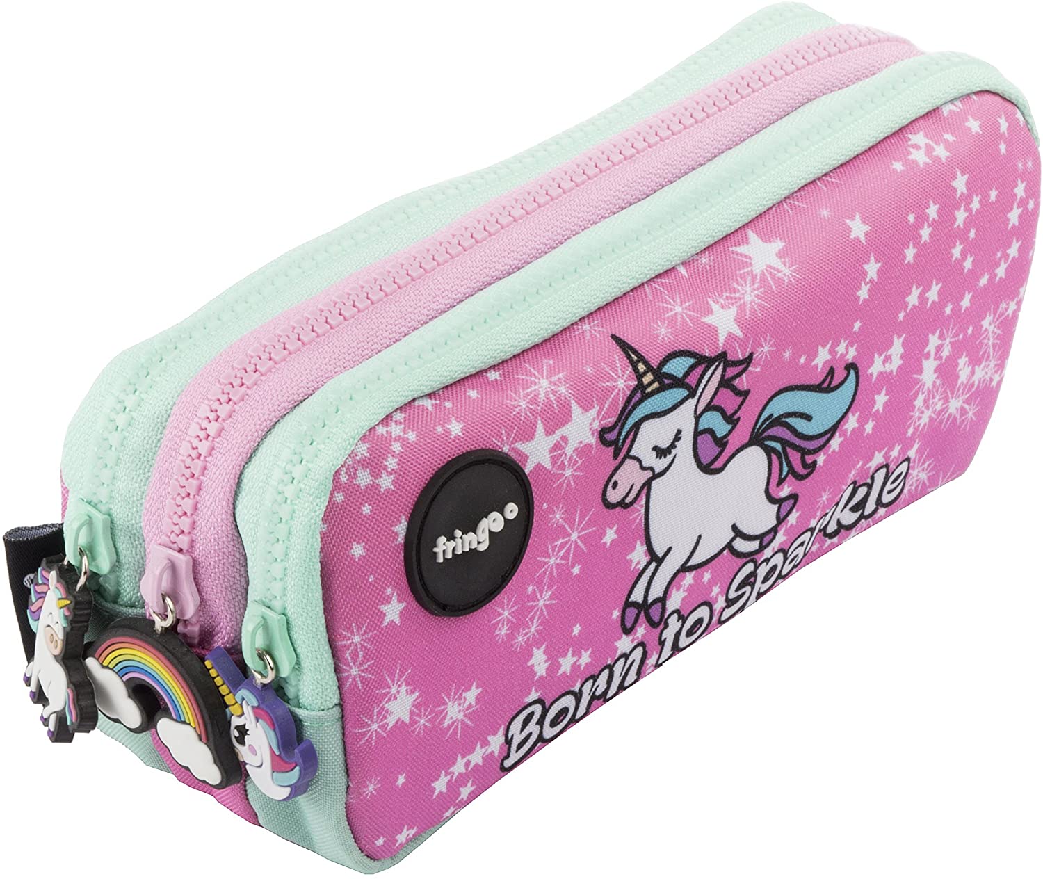Fringoo® 3 Compartment Pencil Case for Kids School Stationery Holder Funny Cute (Born to Sparkle - 3 Compartments)