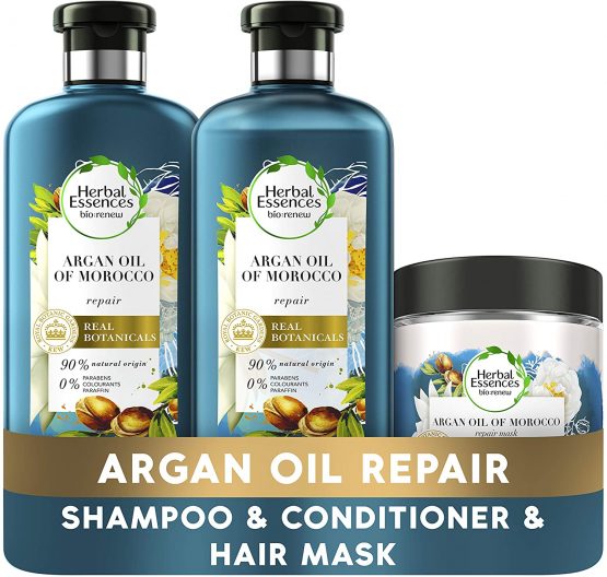 Herbal Essences bio:renew Argan Oil of Morocco Hair Repair Treatment Set for dry, damaged hair, Argan Oil Shampoo, Conditioner and Hair Mask, A Complete Hair Care Routine