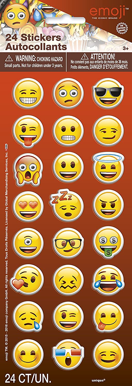 Unique Party 50580 - Emoji Faces Puffy Stickers, Pack of 24, Yellow