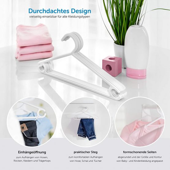 Laloona 22 Pack Children’s Hangers - Tubular, Ultra Thin Kids Coat Hangers for Baby & Toddler Clothes - White - Image 3