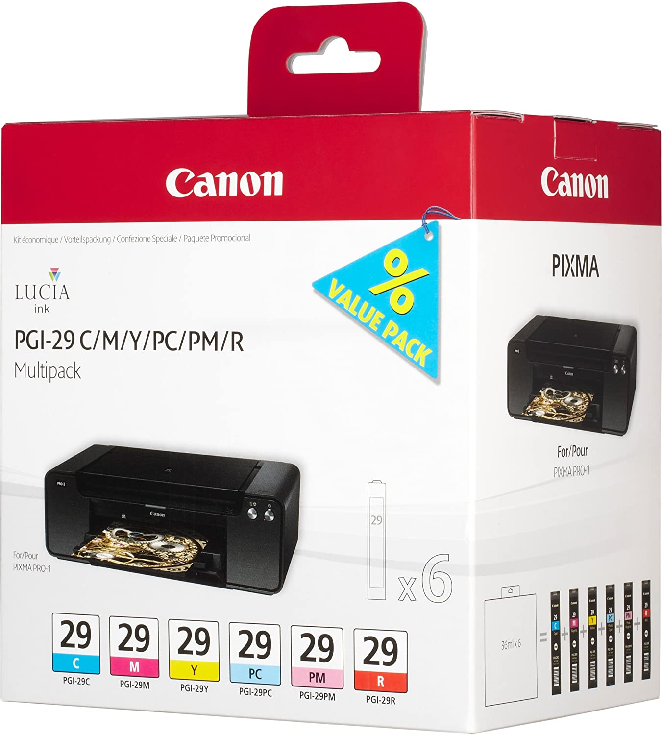 Canon PGI-29 CMY/PC/PM/R Multipack - Yellow, cyan, magenta, red, photo cyan, photo magenta - original - ink tank - for PIXMA PRO-1 - Image 2
