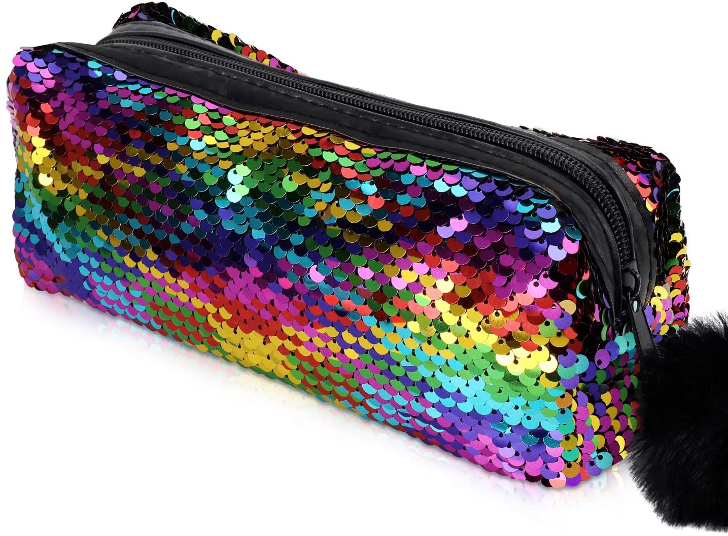 PHOGARY Mermaid Sequins Pencil Case for Girls Secondary School Pencil Bags with Fluffy Zipper