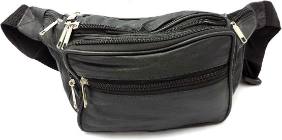 ODS:UK® REAL LEATHER BUM WAIST BAG TRAVEL HOLIDAY MONEY BELT POUCH BLACK CHANGE BUMBAG - Image 2