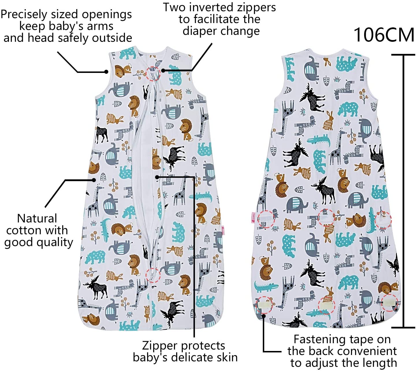 Lictin Baby Sleeping Bag 0.5 Tog-100% Cotton 2 PCS Baby Wearable Blanket Sleeping Sack with Adjustable Length 85-105cm for 18 to 36 Months Toddler - Image 2