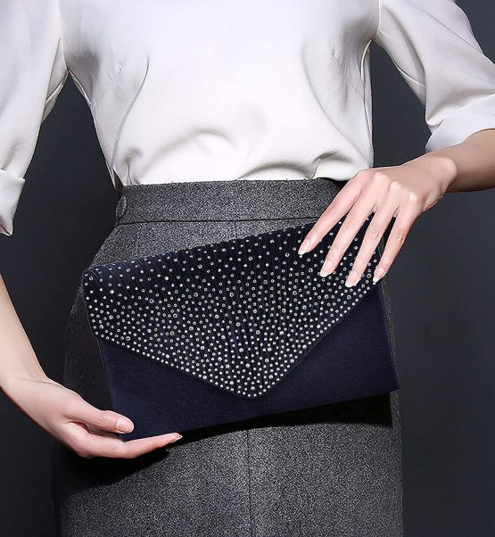 Evening Clutch Bag, Envelope Handbag Purse Shiny Women Lady Rhinestone Embellished and Pleated Satin Clutch Wallet, Shoulder Cross Body Bag for Bridal Wedding Party, Black - Image 2