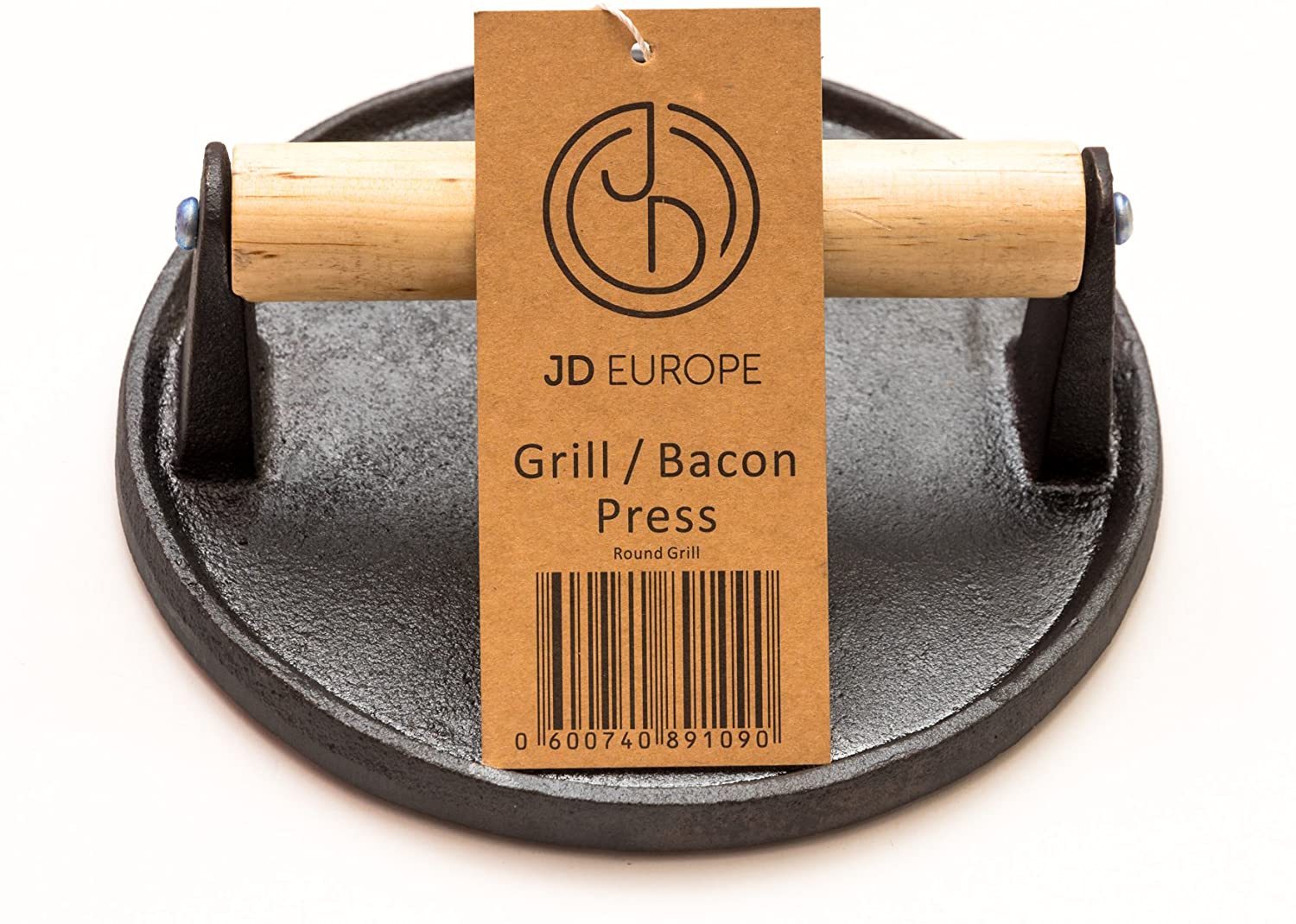 Cast Iron Grill/Bacon Press Round Shape 0.9 kg Weight D 18cm x H 7cm, Black