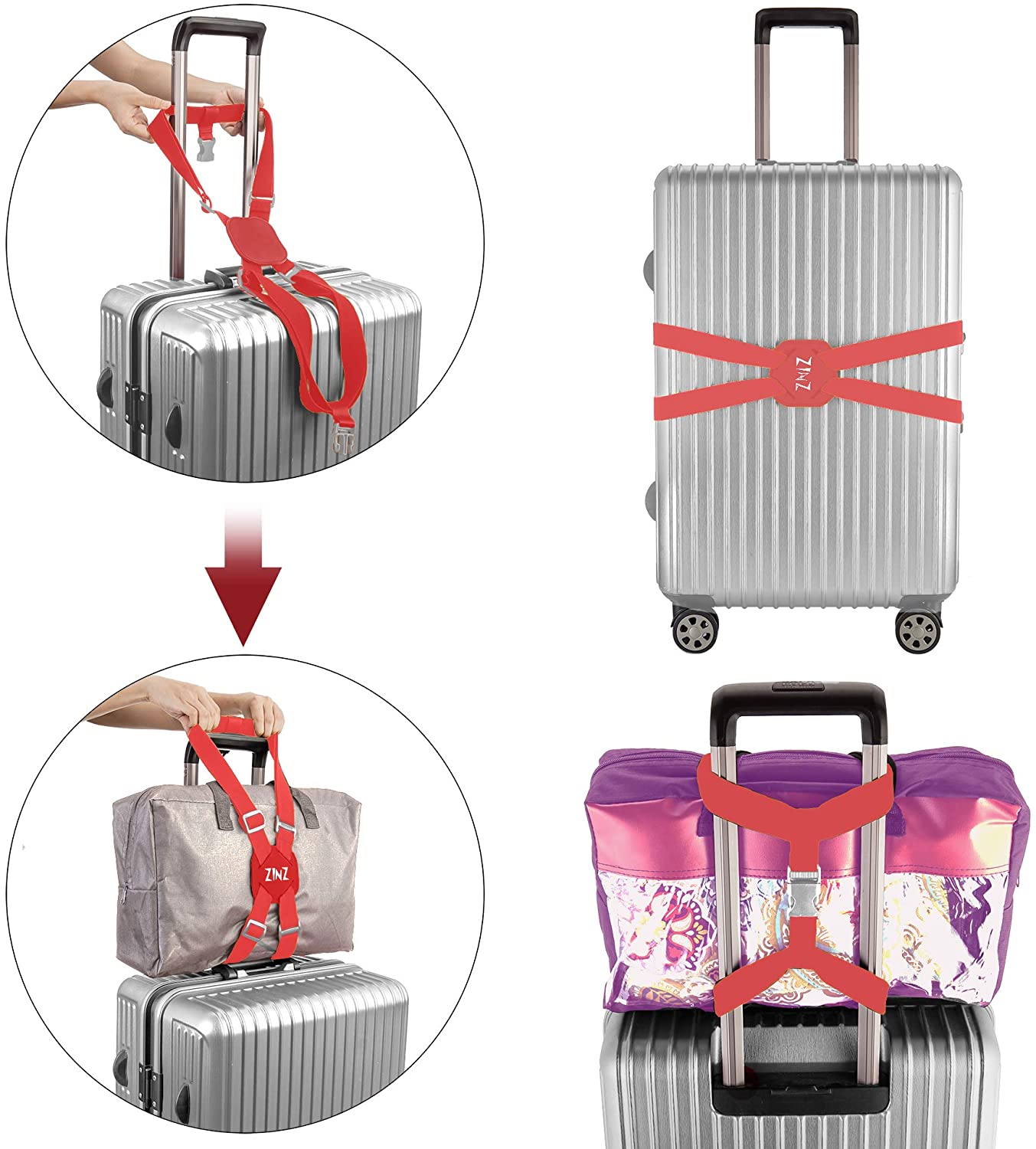 ZINZ Luggage Strap, High Elastic Suitcase Belt Adjustable Bag Bungees for Easier Travel,Red, 94.5 inch - Image 4