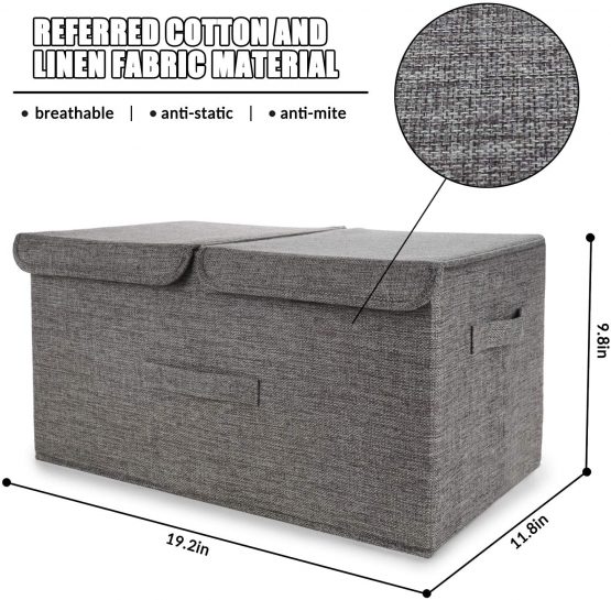 leehui store Large Cube Storage Boxes with Lids Foldable Fabric Storage Box with Handles 40L Organiser Bathroom Storage Baskets for Clothes Toys Books Bedding or More (Grey) - Image 4