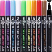 Stationery Island D30 Assorted Colours Chalk Pens - 3mm - Pack of 10 - Fine Bullet Nibs - Dry Wipe Erase Liquid Markers - For Glass, Mirrors, Windows, Whiteboards, Signs and Nonporous Blackboards