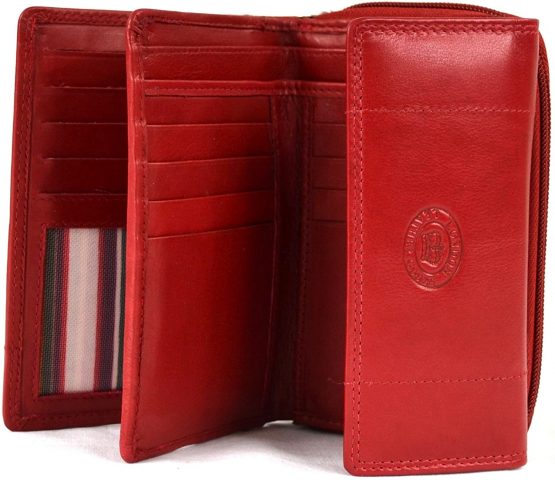 Ladies Soft Real Nappa Leather Zip-around Purse with Front Flap and Double Credit Card Swing Section (Lilac/Dark Brown/Dark Red/Mid Brown) - Image 3