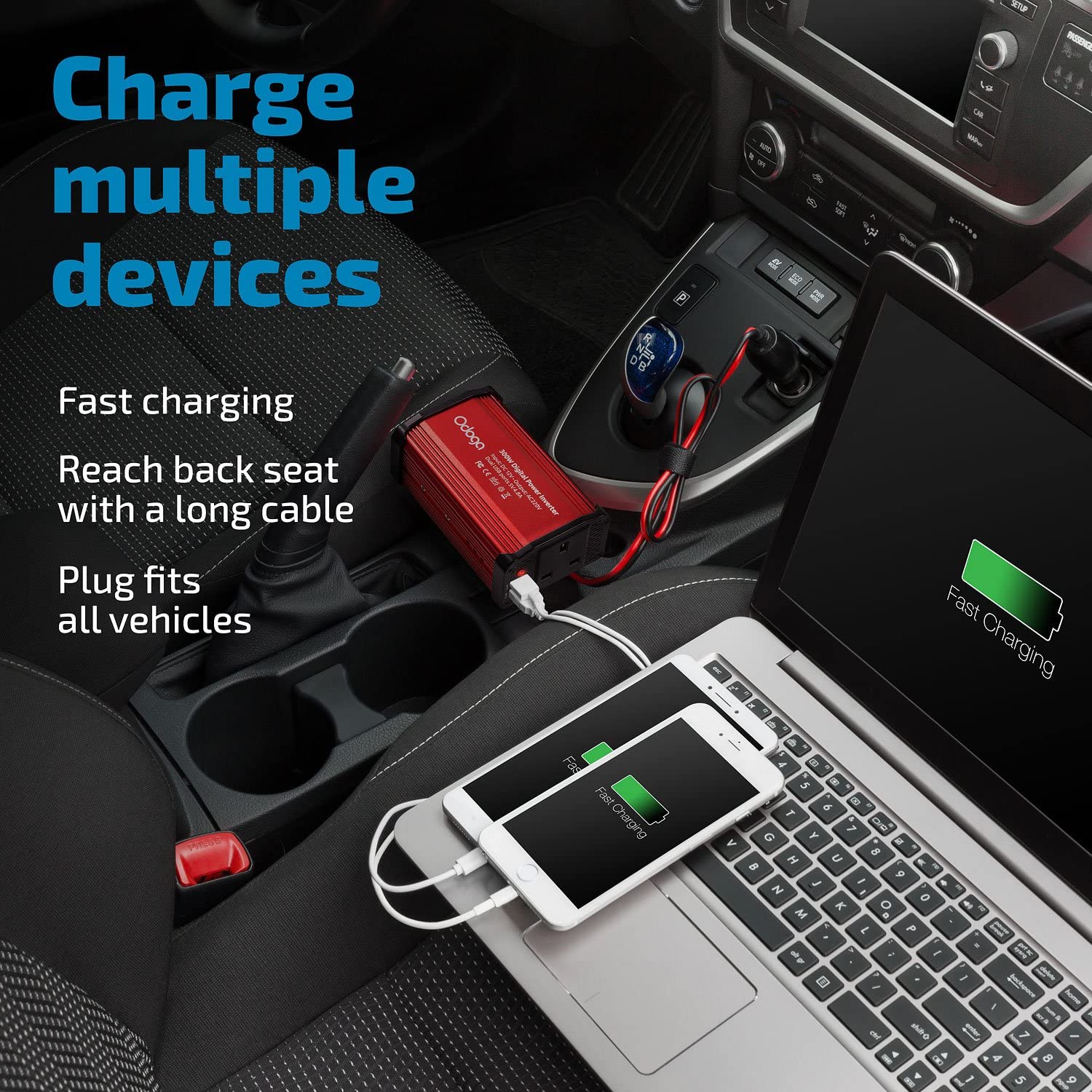 Odoga 300W Car Power Inverter 12V to 240V / 230V Converter, USB-A and USB-C 3A Charging Ports, Charge Your Laptop, iPad - Image 4