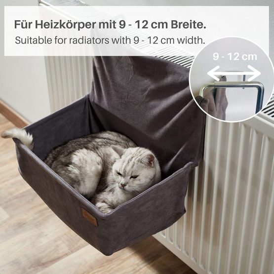 PiuPet® Cats heating bed - suitable for radiators with 9 to 12 cm width - cat hammock heater - also suitable for cats up to 7kg - hammock cat gray - Image 4